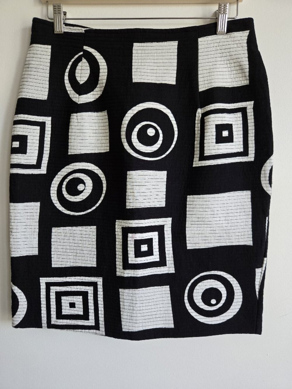 Vintage Geometric Op-Art Pencil Skirt | Size 14